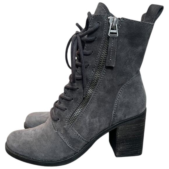 Dolce Vita Gray Suede Lace Up Ankle Boots Block Heel Side Zip - 9 - Picture 3 of 11